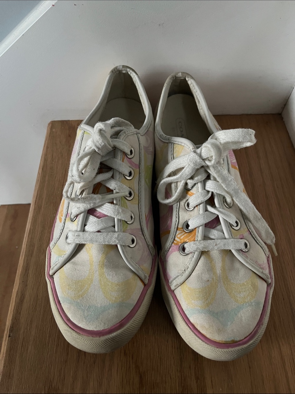 Coach Women's Pastel Logo Canvas Sneakers in White, Pink, Yellow, Blue